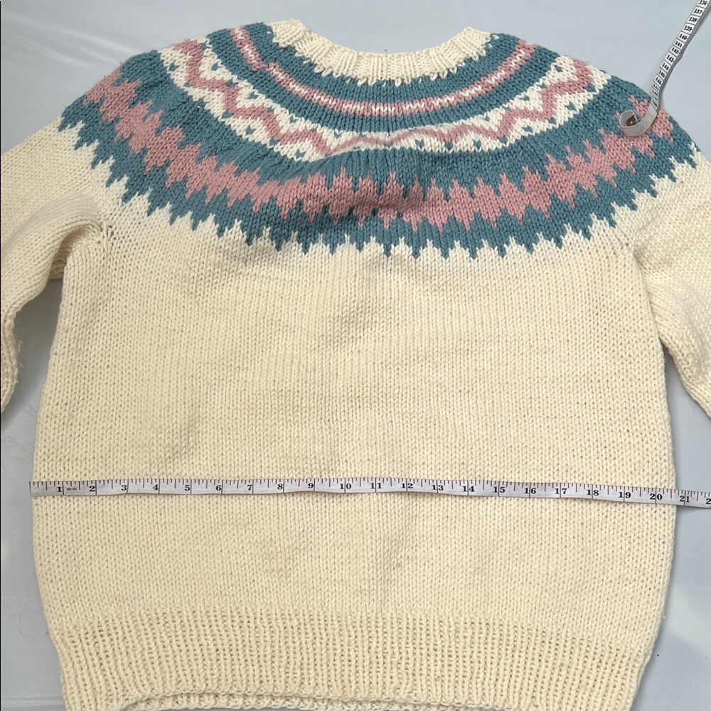 Vintage Late 80s Handmade Knit Sweater –Cream with Pink & Blue Fair Isle Pattern - Picture 2 of 5